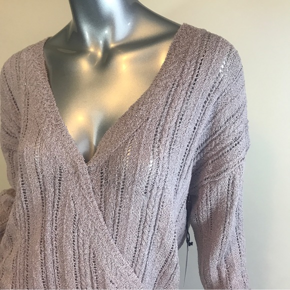 ASTR The Label Lavender Wrap Front Pointelle Knit V-Neck Sweater XL NEW! - Picture 8 of 16